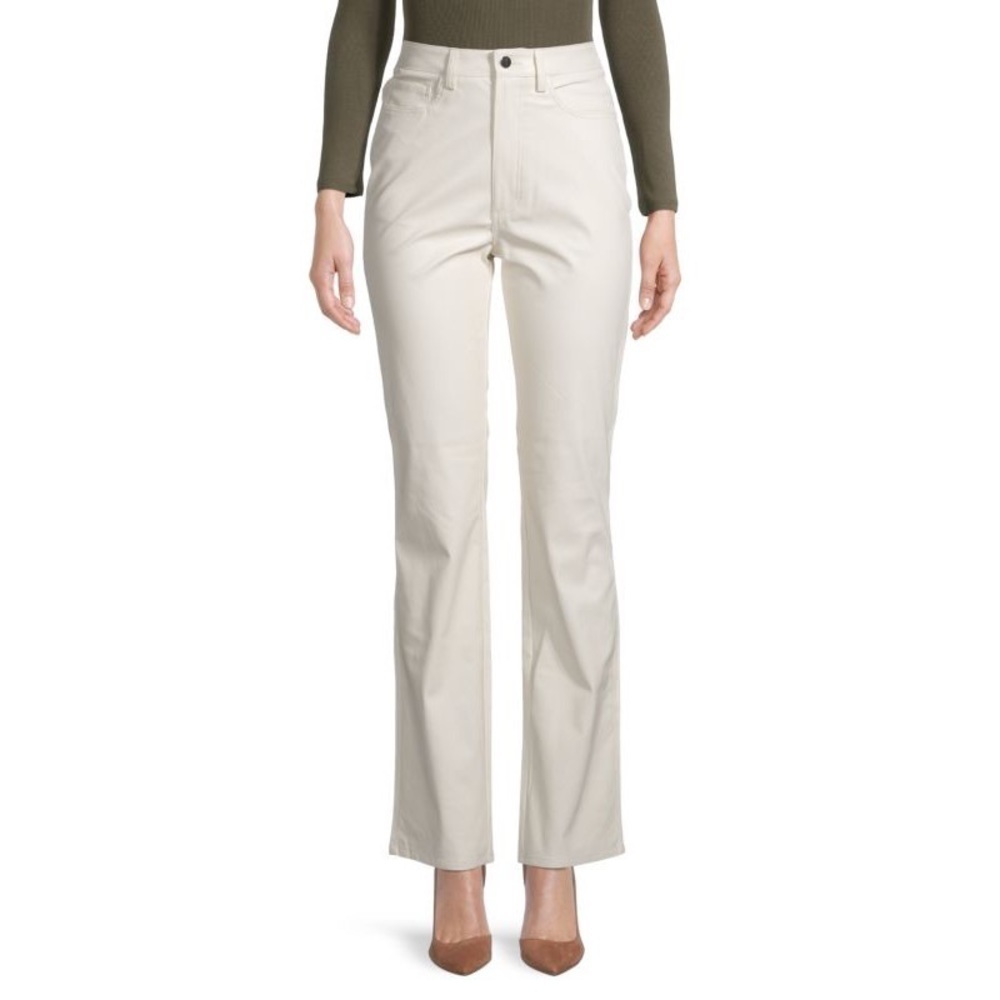 WeWoreWhat Danielle Bernstein Ivory High Waist Croc Ankle Flare Pants NWT Sz 24